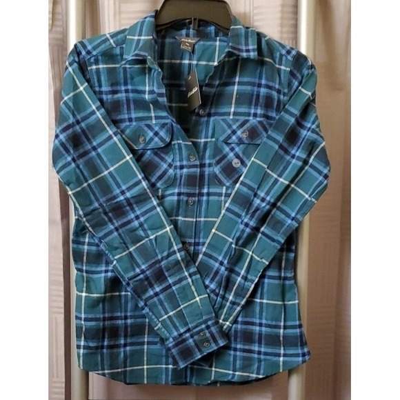 Eddie Bauer Green Blue Plaid 100% Cotton Long Sleeve Forest Flannel Womens XS - Picture 2 of 6
